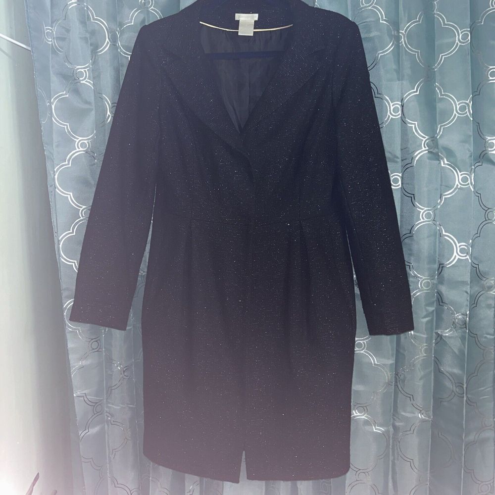 Worthington Dressy Long Pea Coat. Size 12. Black With Gold Stitching. EUC
